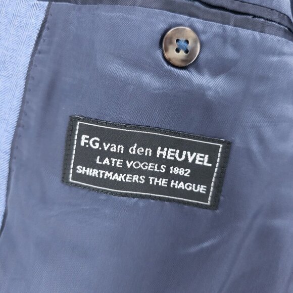 EDUARD DRESSLER 100% Linen Blue Herringbone Blazer Jacket Size 44 - 46 - Picture 6 of 9